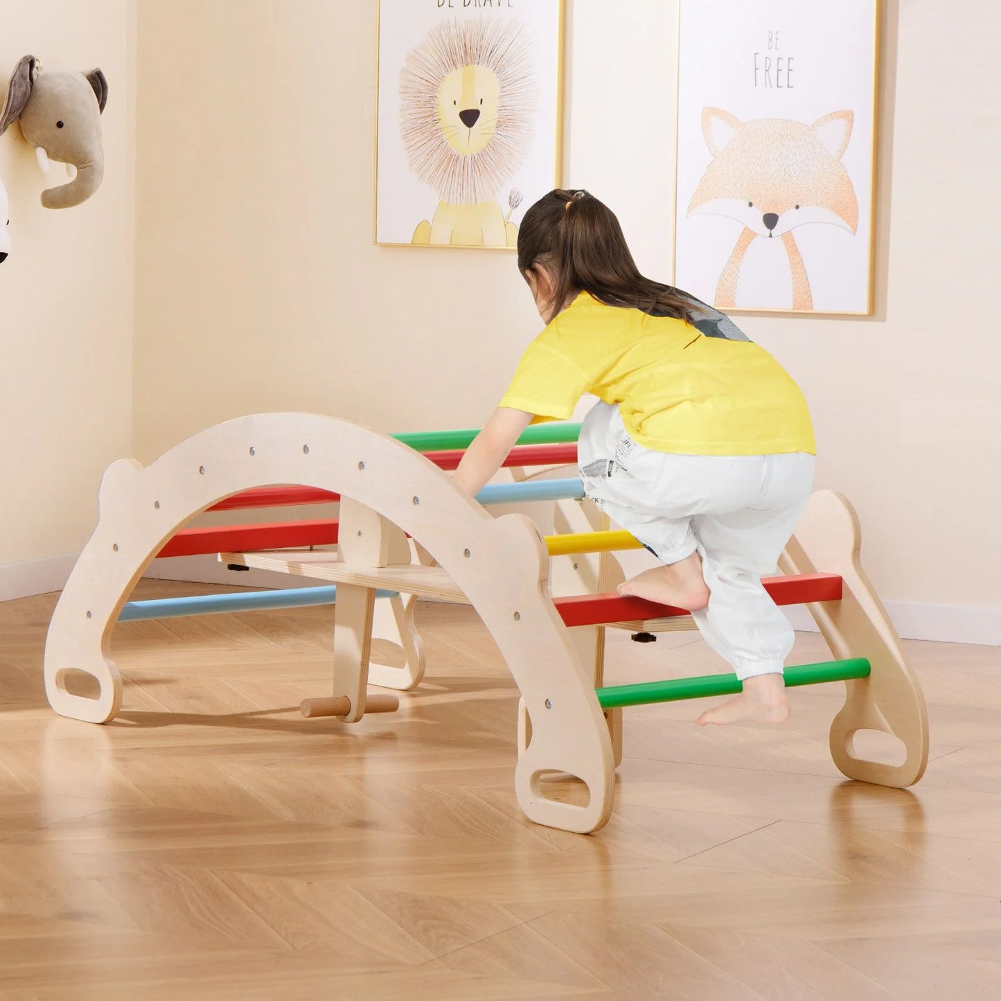 4-in-1 Montessori Wooden Rocking Horse & Climbing Arch for Toddlers | Balance Trainer, Rocker, Tunnel & Chair | Ages 1–5