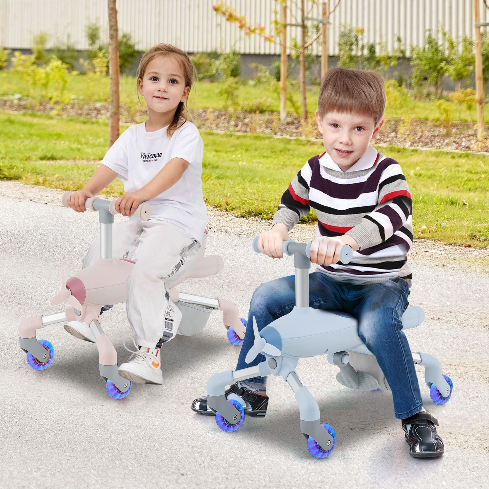 2-in-1 Kids Ride-On Push Car with LED Wheels & Adjustable Handle | Toddler Push Toy Plane for 18–60 Months