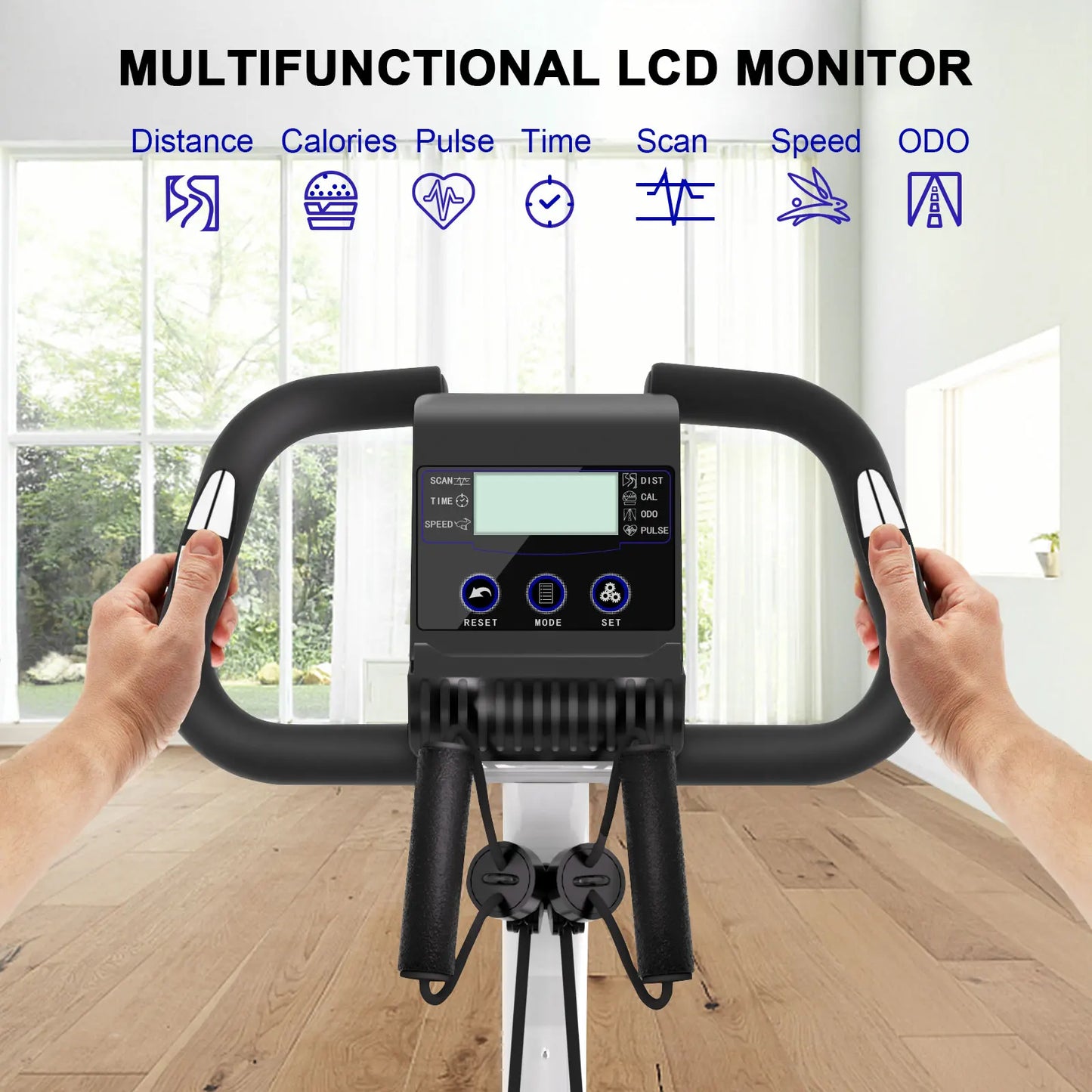 Foldable Exercise Bike 8 Resistance Exercise Bike with Heart Rate Sensors Fitness Bike LCD Stationary Fitness Bicycle for Indoor