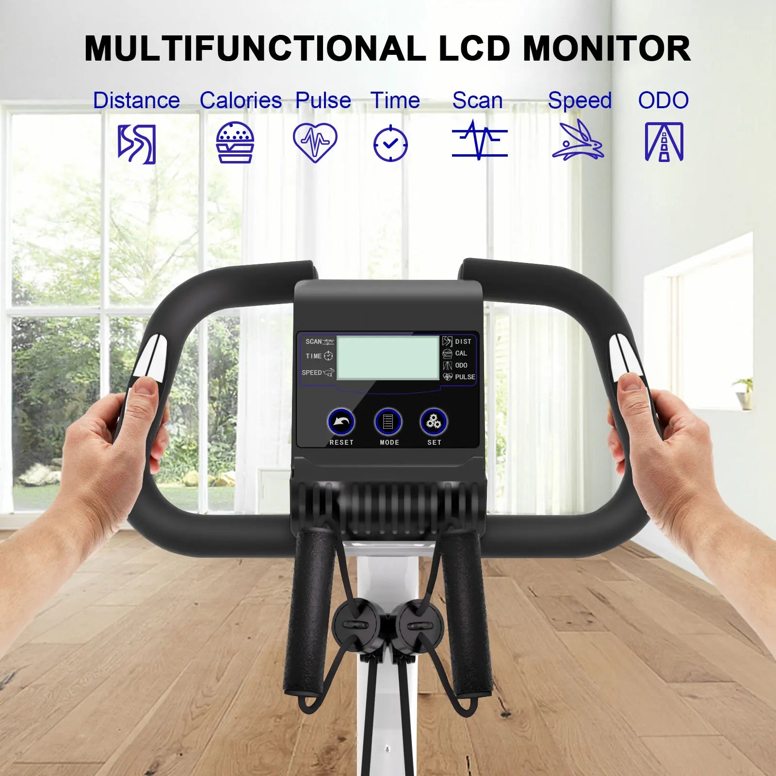 Foldable Exercise Bike 8 Resistance Exercise Bike with Heart Rate Sensors Fitness Bike LCD Stationary Fitness Bicycle for Indoor