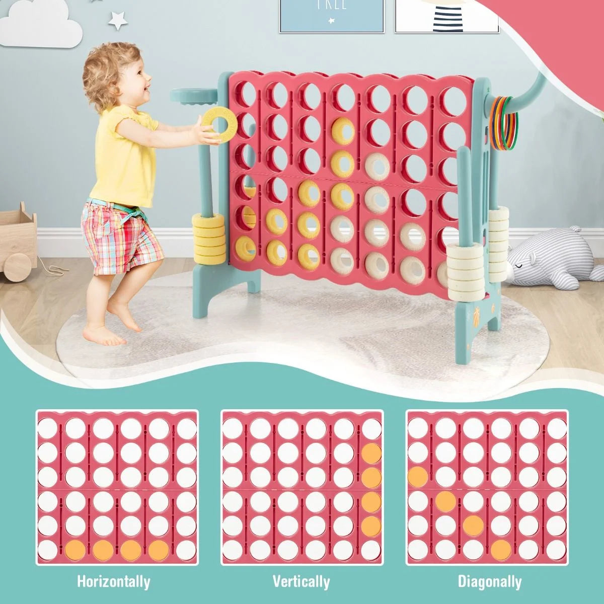 Upgraded 4-To-Score Game Set with Basketball Hoop & Toss Rings – Fun Family Game for Kids & Adults