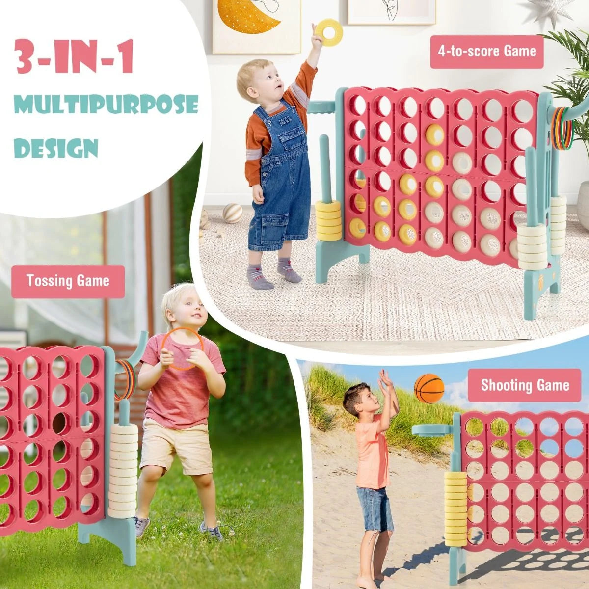 Upgraded 4-To-Score Game Set with Basketball Hoop & Toss Rings – Fun Family Game for Kids & Adults