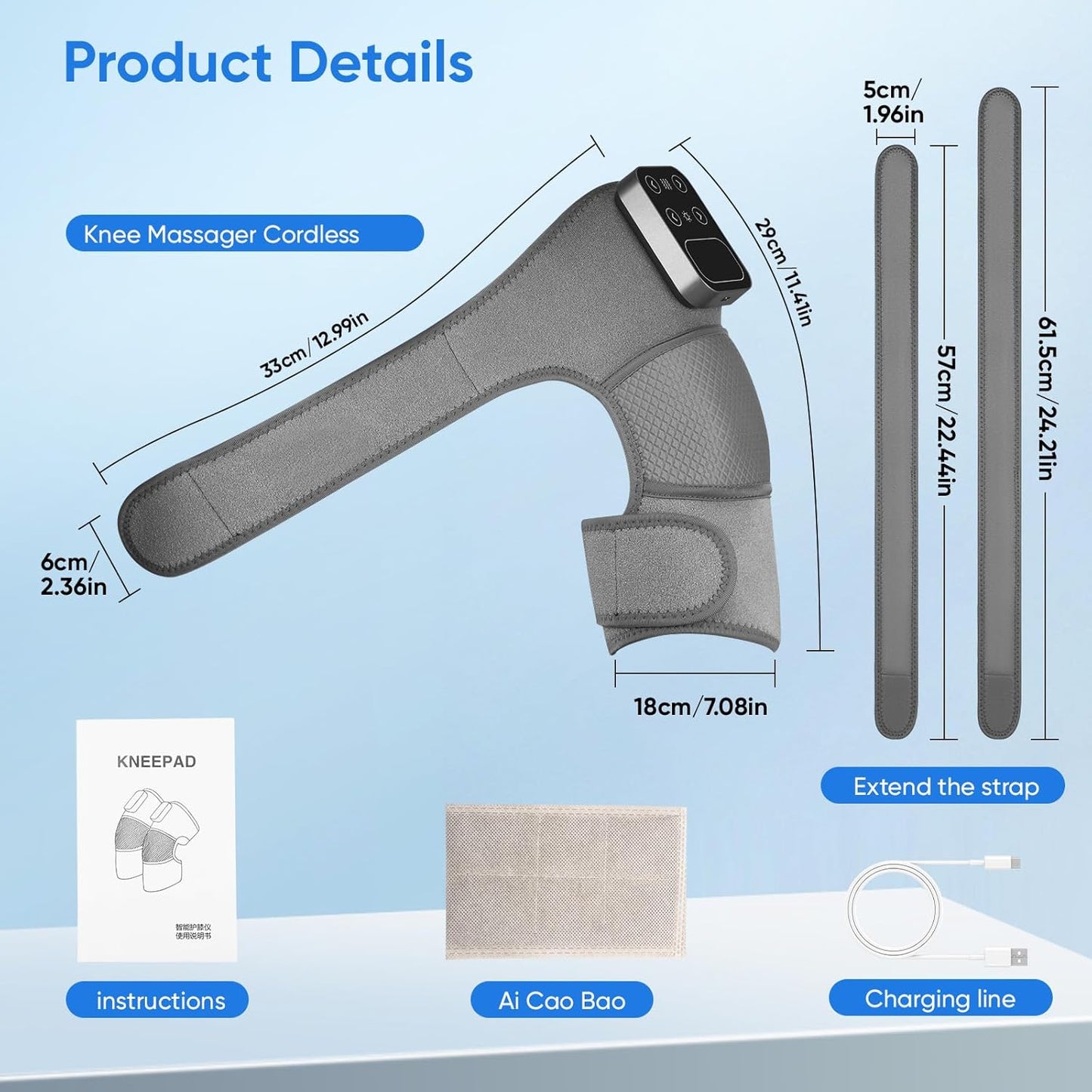 Cordless Heated Knee Massager with Vibration – Rechargeable 3-in-1 Knee, Shoulder & Elbow Wrap | 5 Heat Levels, 3 Vibration Modes, Adjustable Straps for Joint Pain, Muscle Strain & Arthritis Relief – Grey