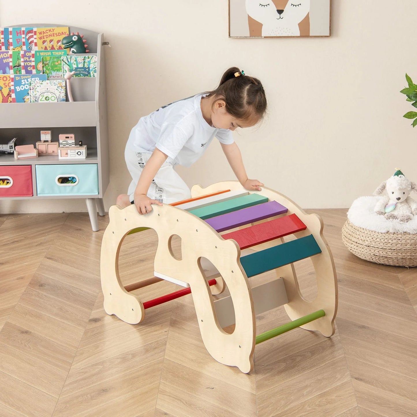 2-in-1 Montessori Wooden Rocking Horse & Climbing Arch for Toddlers | Balance Trainer Rocker | Indoor Play Toy Ages 1+