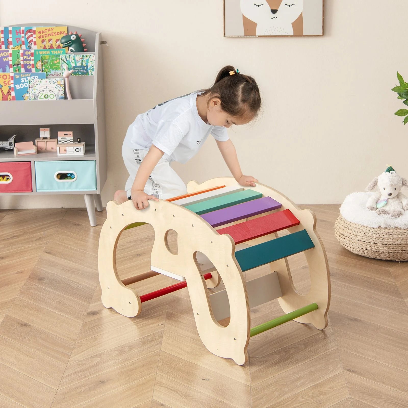 2-in-1 Montessori Wooden Rocking Horse & Climbing Arch for Toddlers | Balance Trainer Rocker | Indoor Play Toy Ages 1+