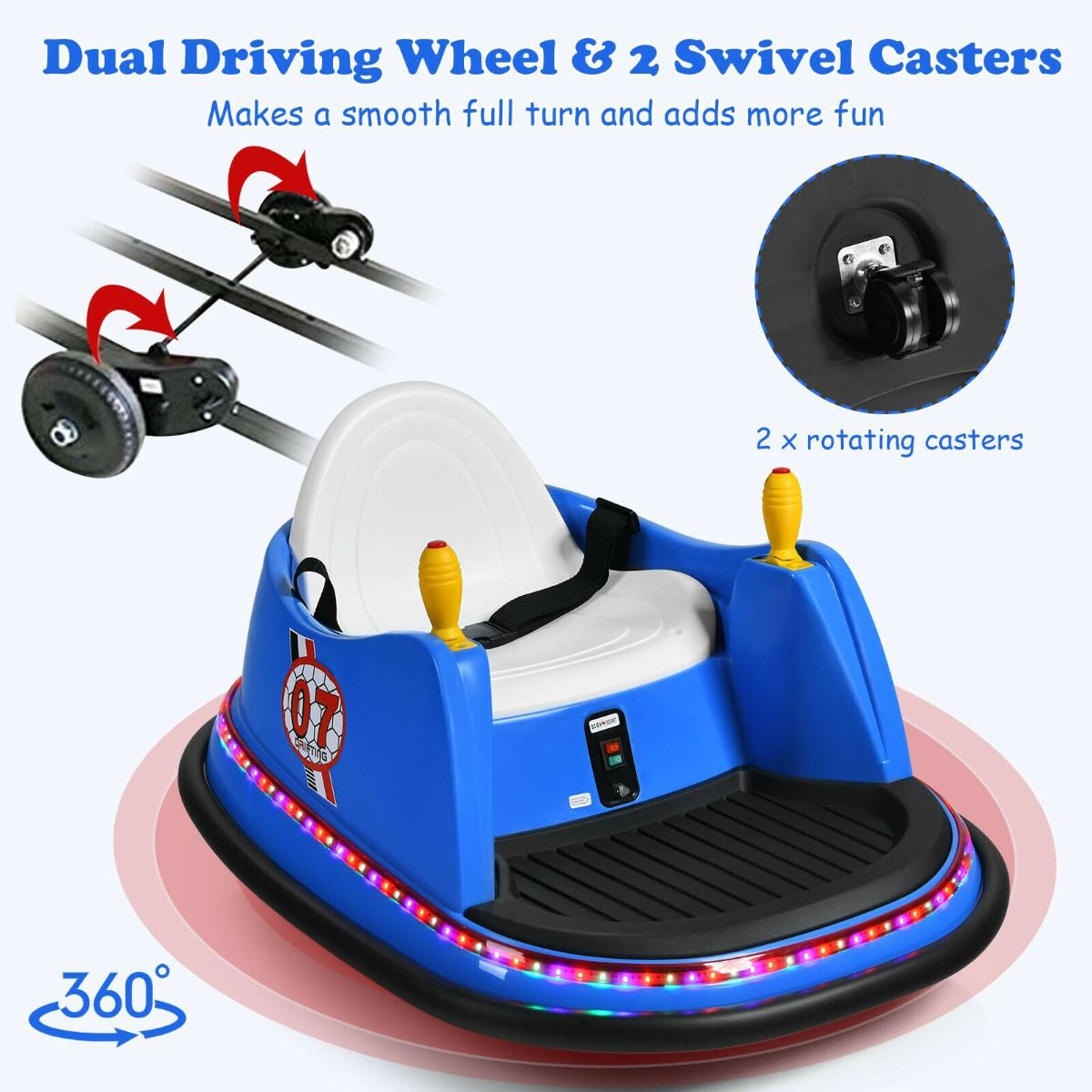 Children's Ride-On Bumper Car with Vibrant Flashing Lights and Music