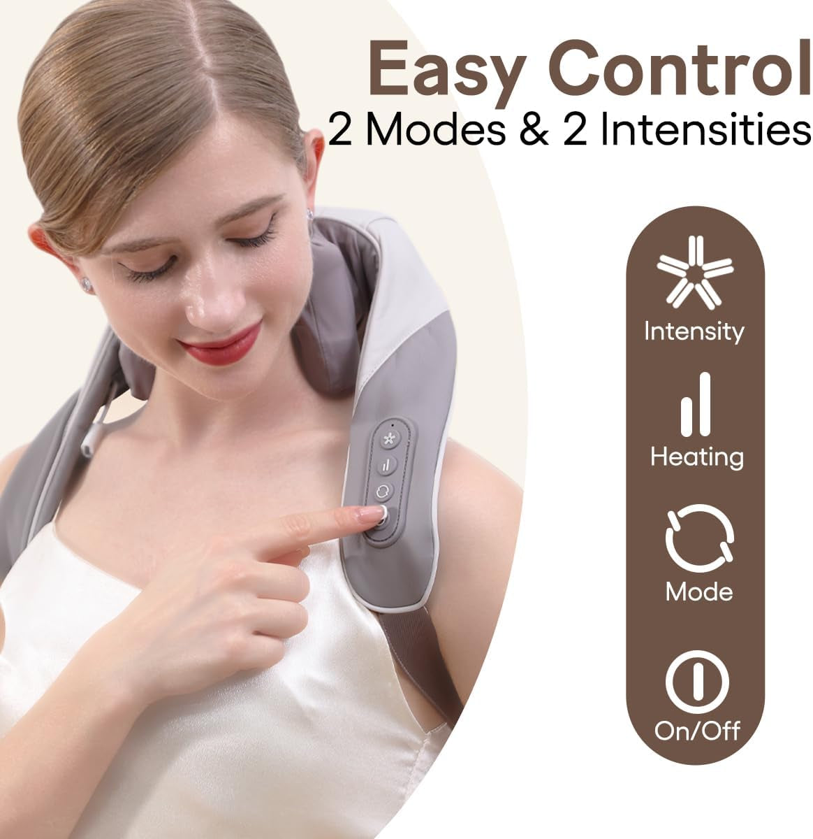 Wireless Neck & Shoulder Massager with Heat – Portable Deep Tissue Shiatsu Massage Device for Neck, Back & Legs | 2 Modes, 2 Intensity Levels | Pain & Tension Relief for Home, Car & Office (Apricot)