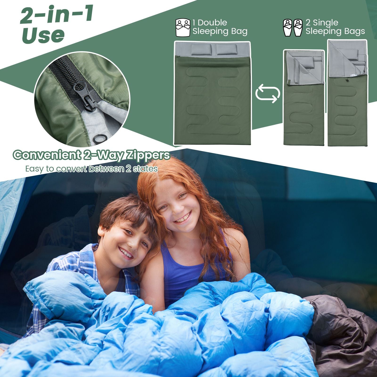 Extra Large Waterproof Double Sleeping Bag with Carrying Bag