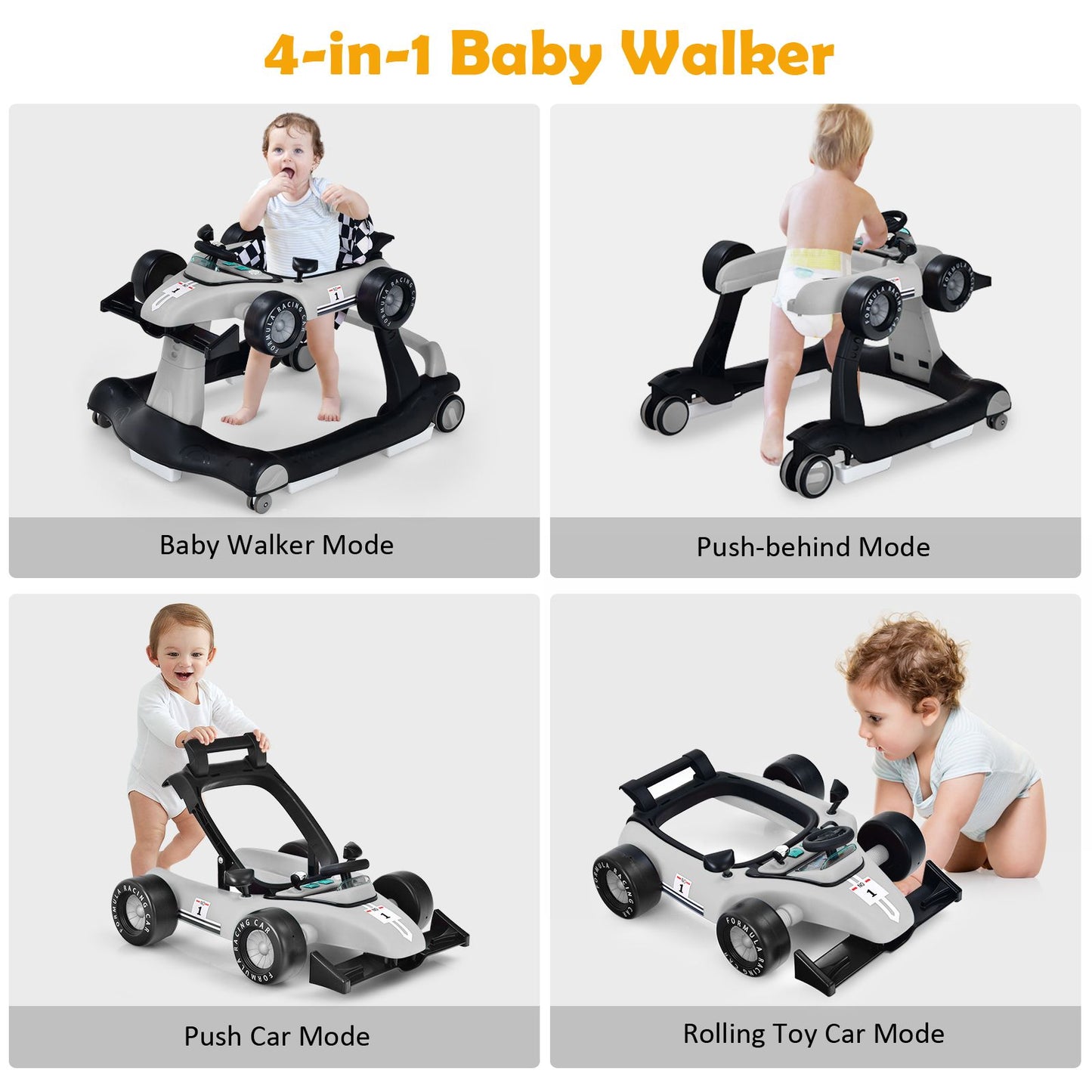 4-in-1 Adjustable Height and Speed Baby Push Walker
