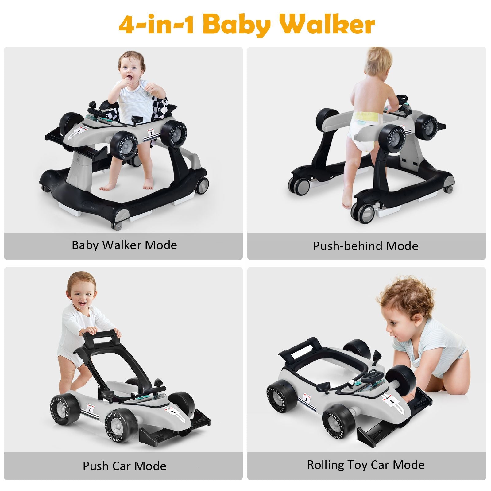 4-in-1 Adjustable Height and Speed Baby Push Walker