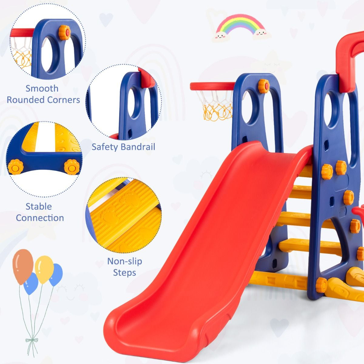 Toddler Slide, Swing, and Basketball Hoop Playset - 3-in-1 Activity Center