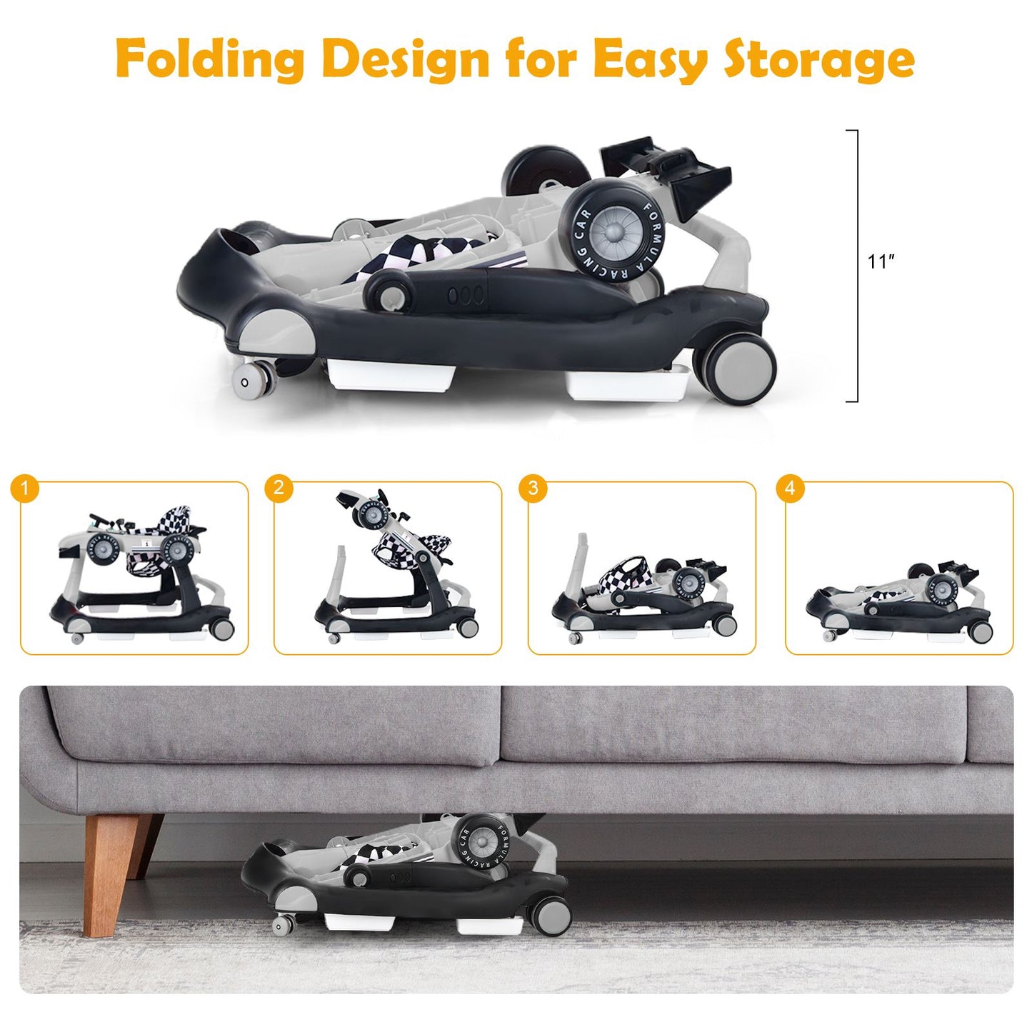 4-in-1 Adjustable Height and Speed Baby Push Walker