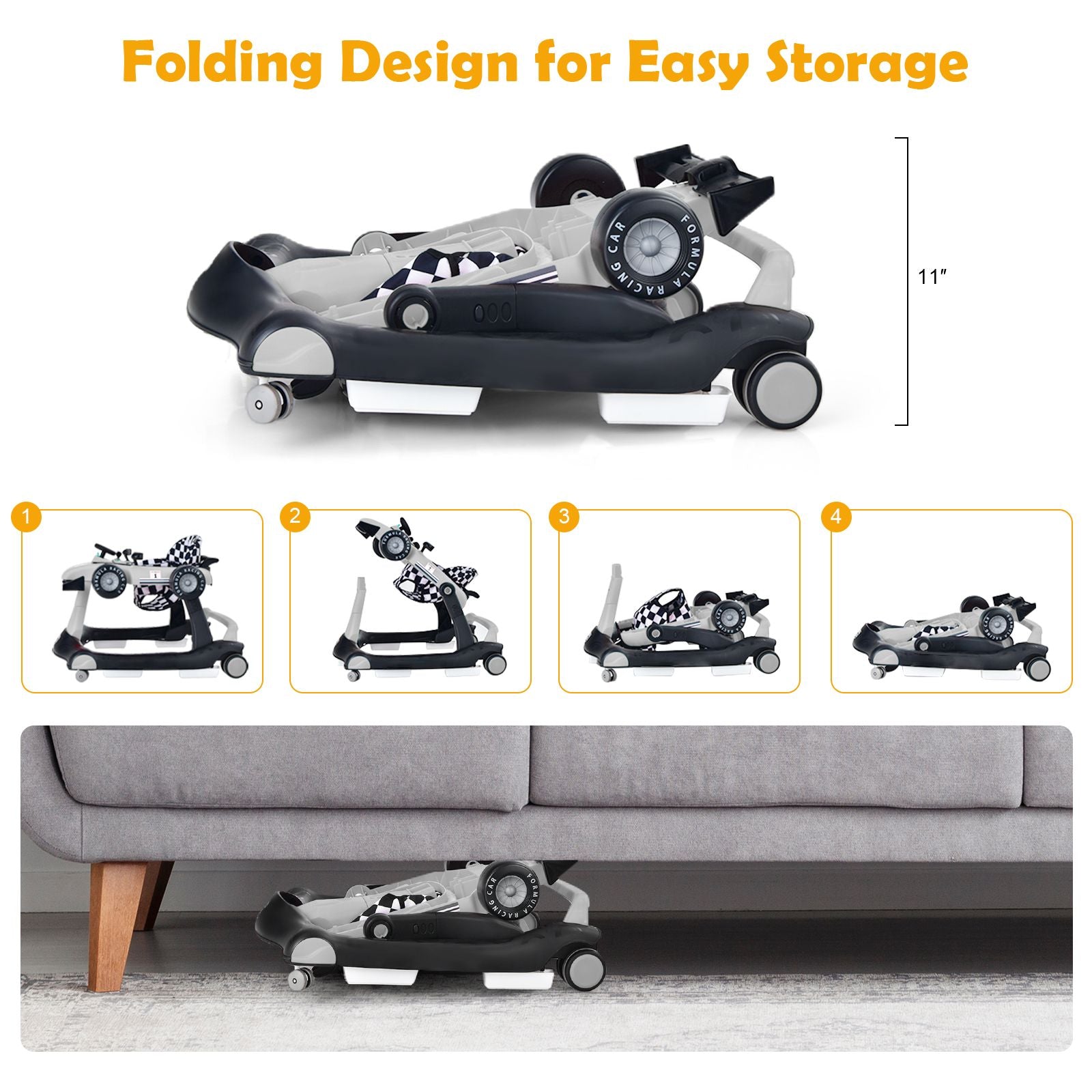 4-in-1 Adjustable Height and Speed Baby Push Walker