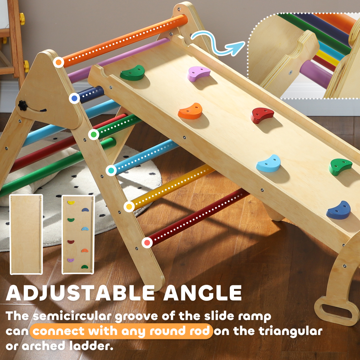 5-in-1 Montessori Climbing Frame for Toddlers – Triangle, Arch, Slide & Rocker (18–48 Months)
