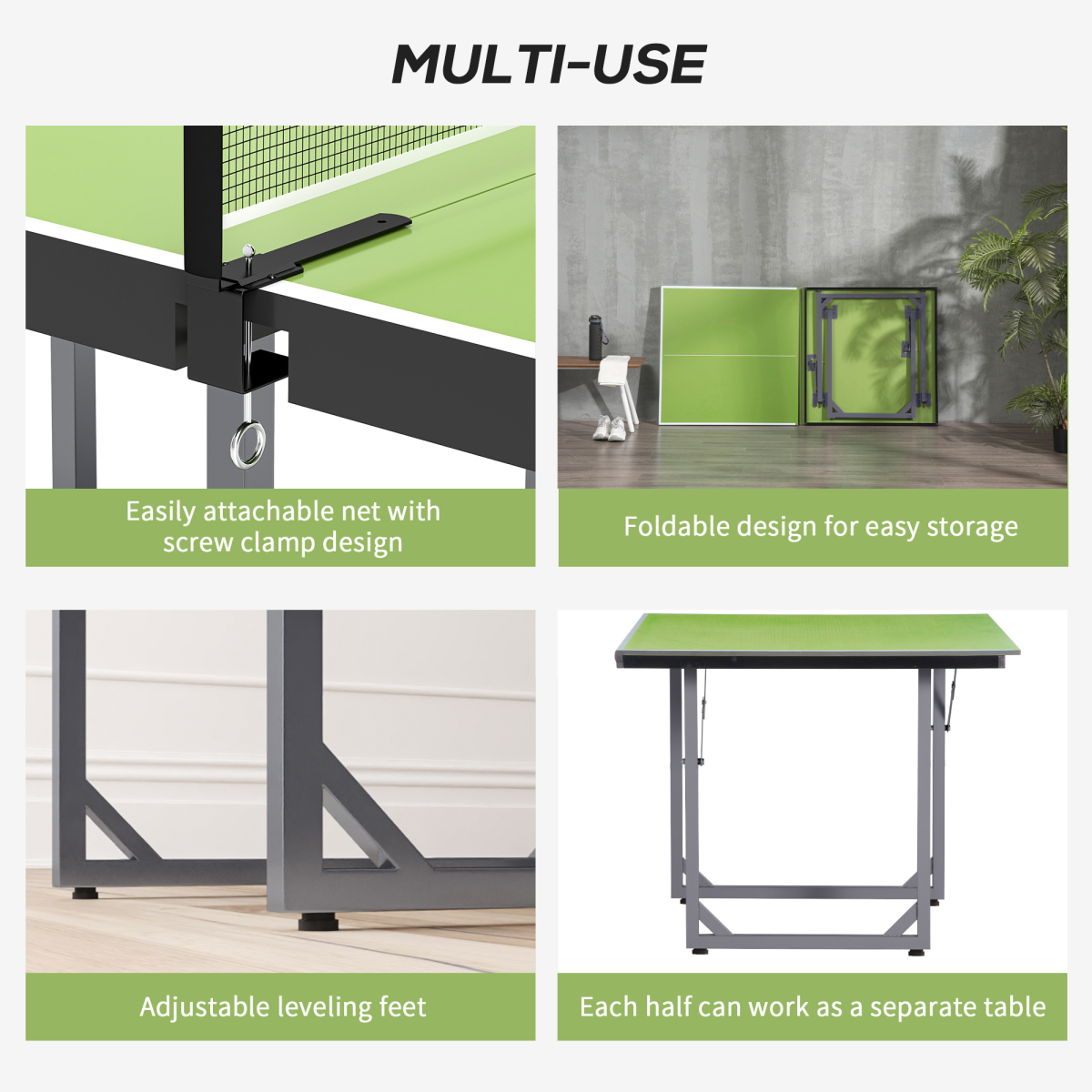 182cm Foldable Table Tennis Table with Net – Compact Indoor Ping Pong, Green