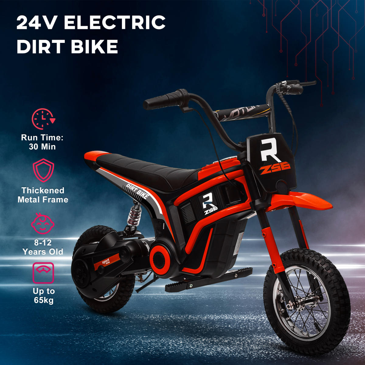 24V Kids Electric Motorbike with Twist Grip Throttle, Lights, Music & Horn – Red