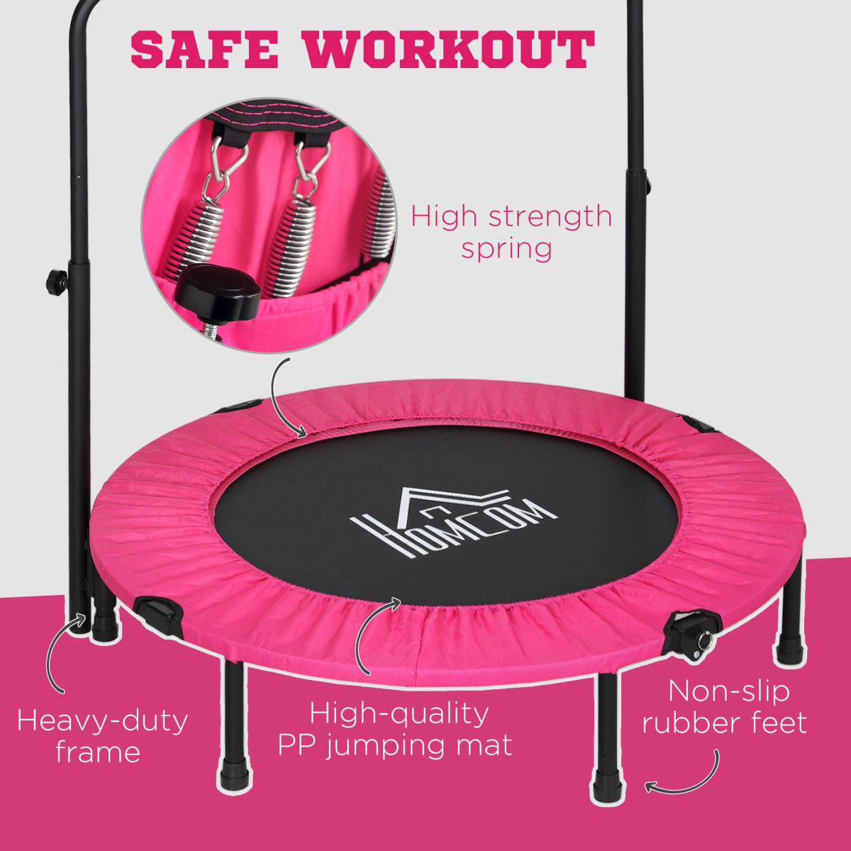 40" Mini Fitness Trampoline with Adjustable Handle – Pink
