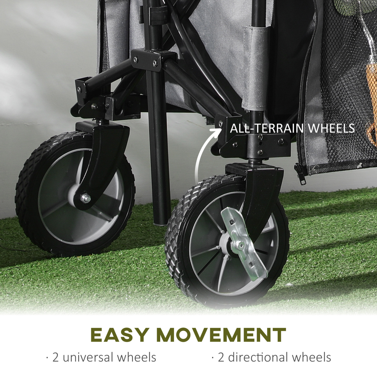 Folding Garden Trolley – Collapsible Camping Wagon with Steel Frame & Cover, Dark Grey