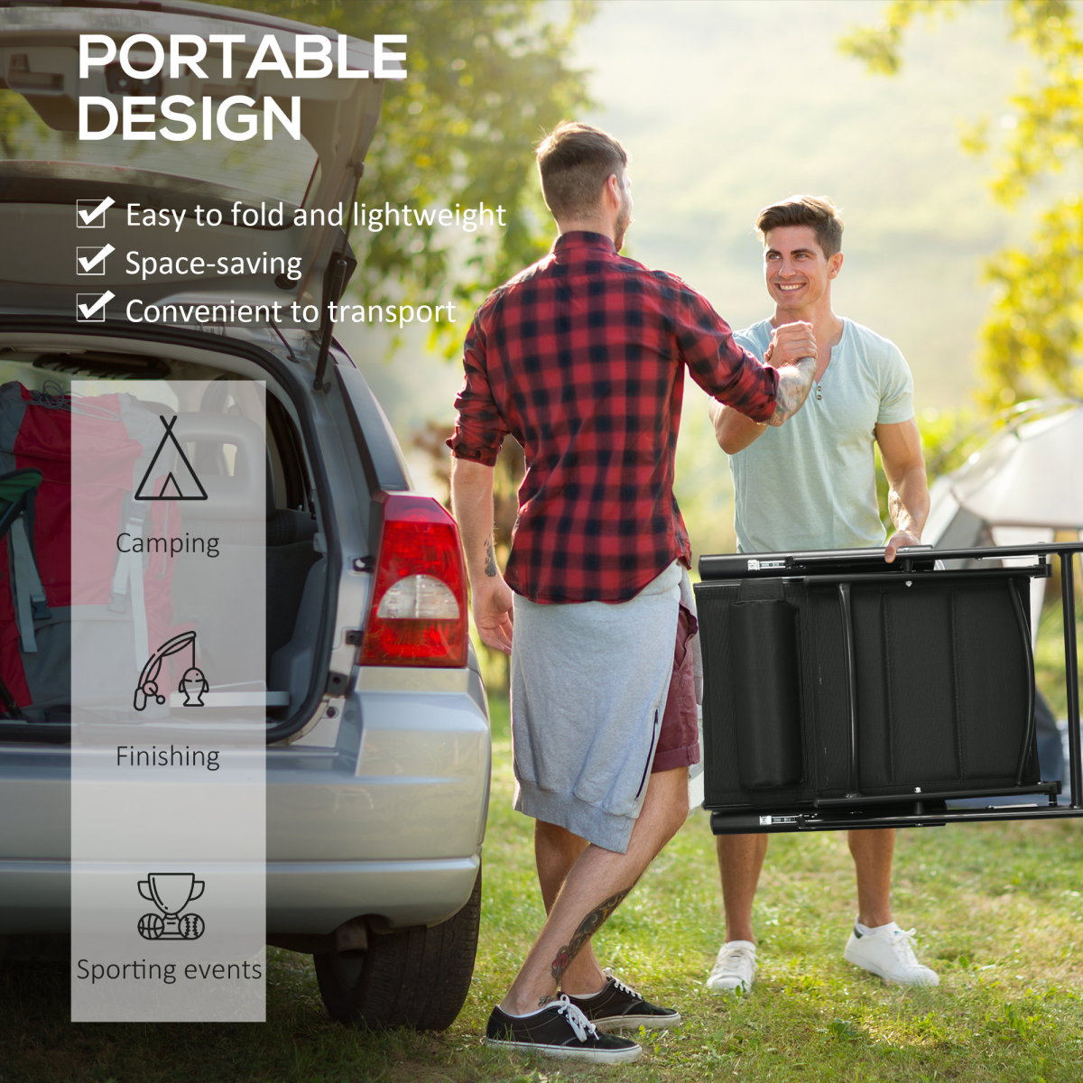 Outsunny 2PCS Outdoor Folding Chairs – Comfortable Padded Dining Chairs, Black