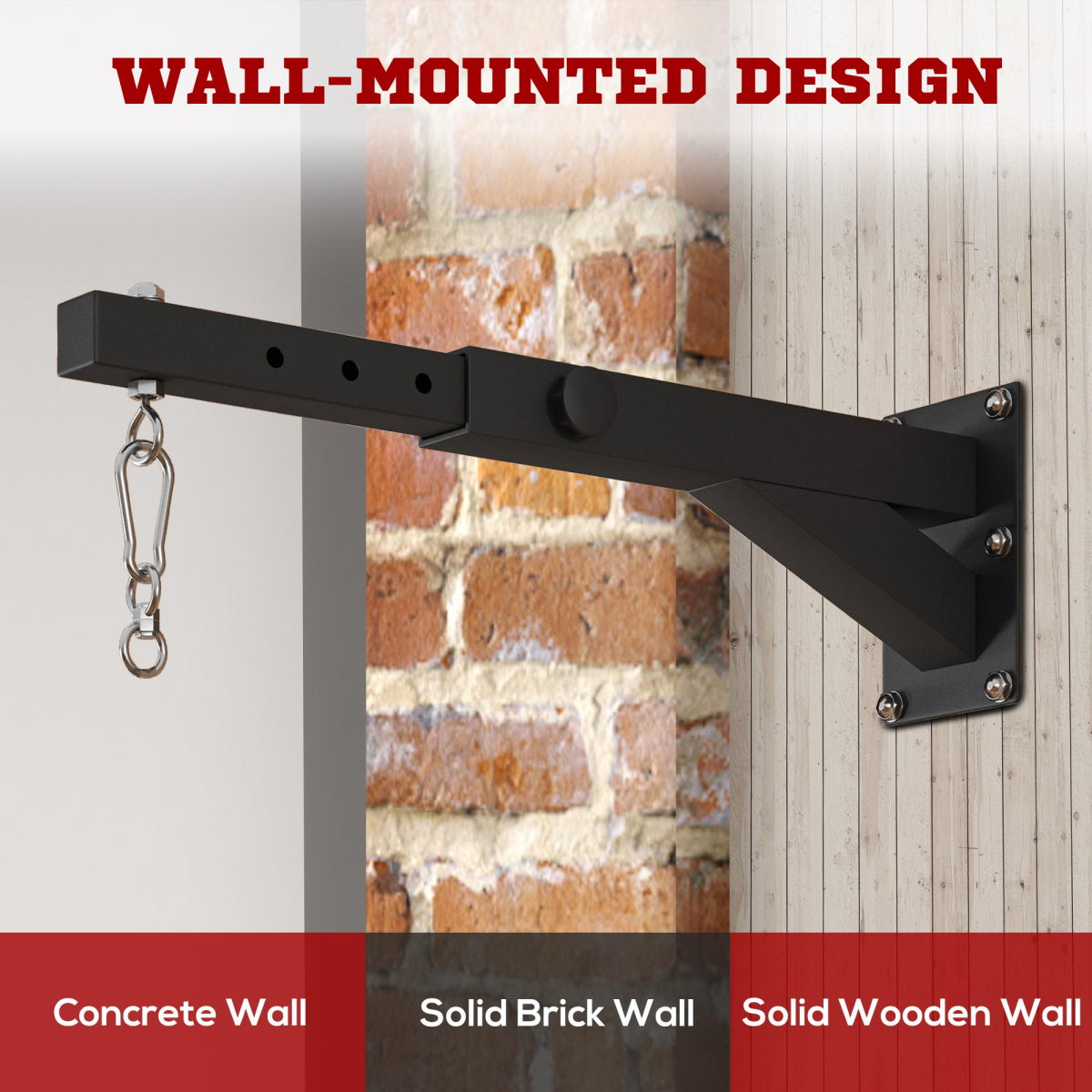 Adjustable Wall-Mounted Punch Bag Bracket – 5 Length Settings with Chains & Swivel Hook
