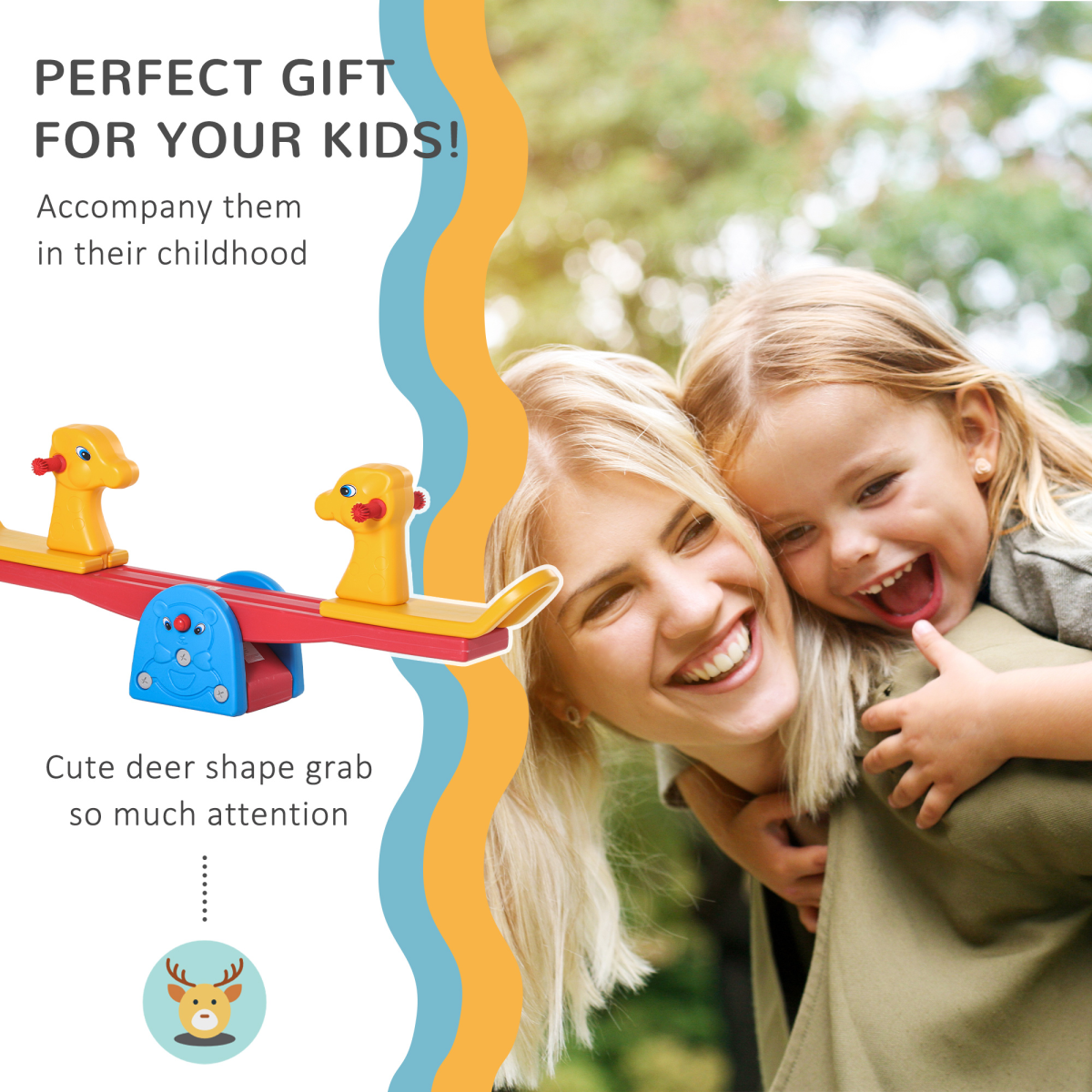 Kids Seesaw with Animal Design – Safe 2-Seat Teeter Totter with Easy-Grip Handles