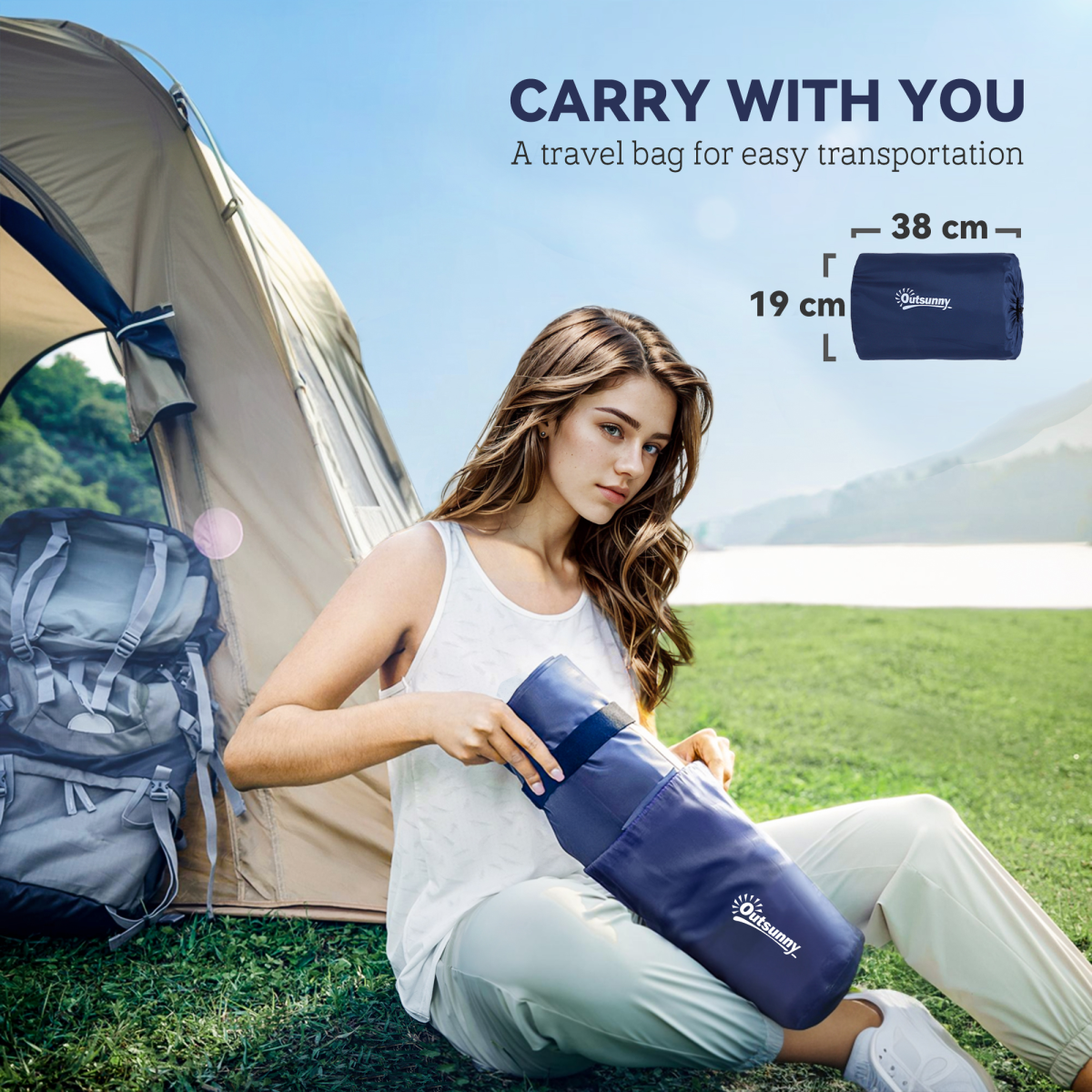 Double Inflatable Camping Mattress with Foot Pump & Carry Bag, Navy