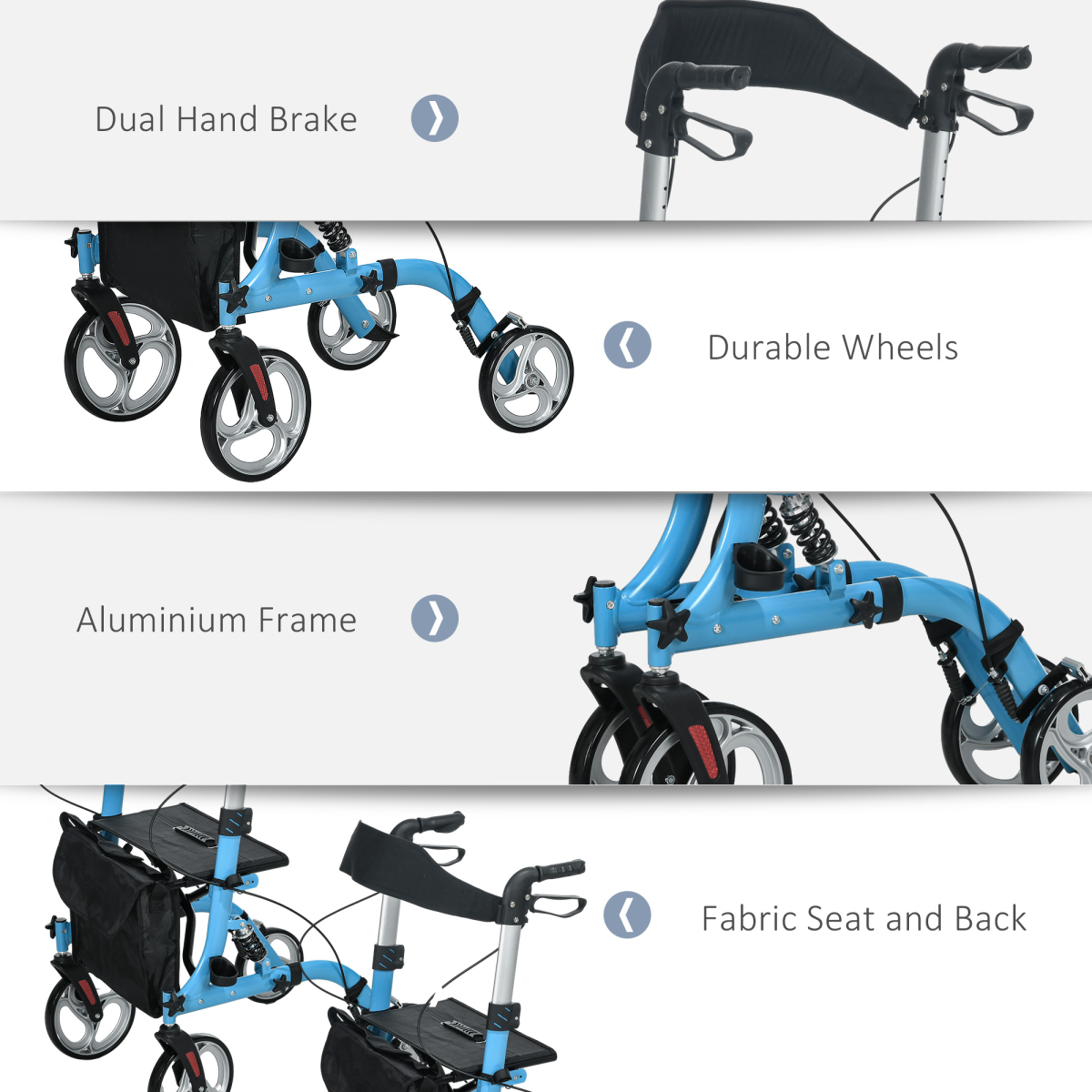 Lightweight 4-Wheel Rollator Walker with Seat, Bag & Dual Brakes – Adjustable Height (Blue) - All Round Fitness