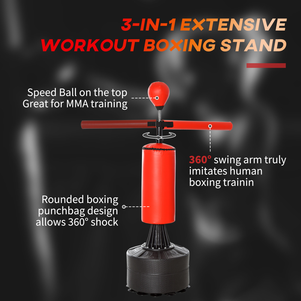 Adjustable Boxing Punch Bag Stand with Rotating Arm & Water-Weighted Base - All Round Fitness