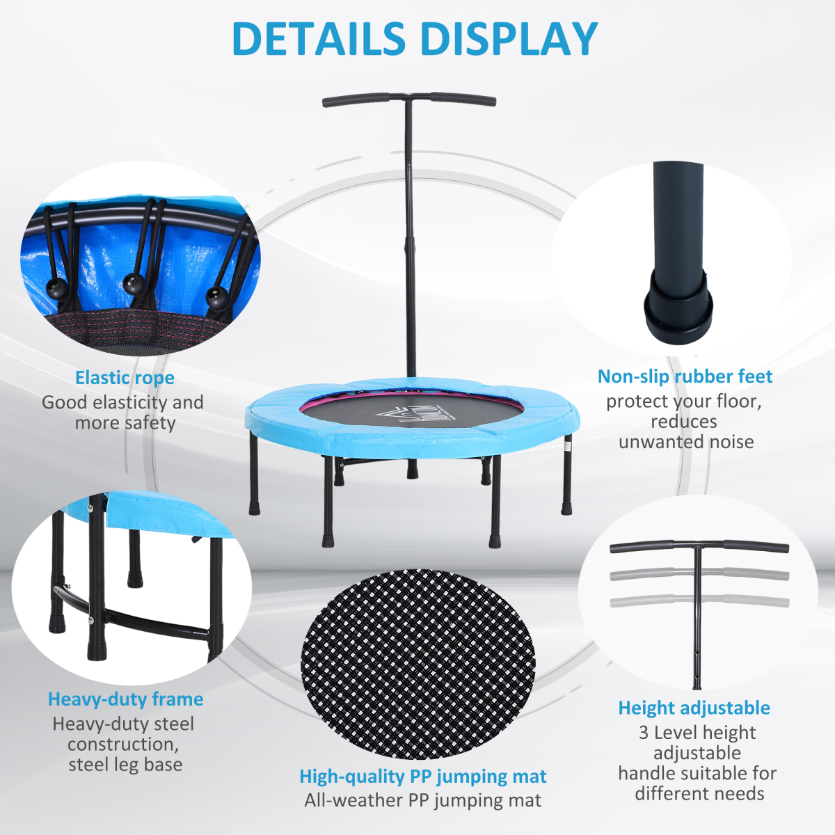 40'' Mini Trampoline for Kids & Adults - Safe Indoor Rebounder with Handle - All Round Fitness