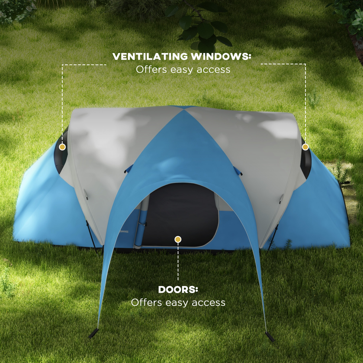 Outsunny 5-6 Person Waterproof Family Camping Tent with Porch & Groundsheet – 3000mm Rain Protection, Blue