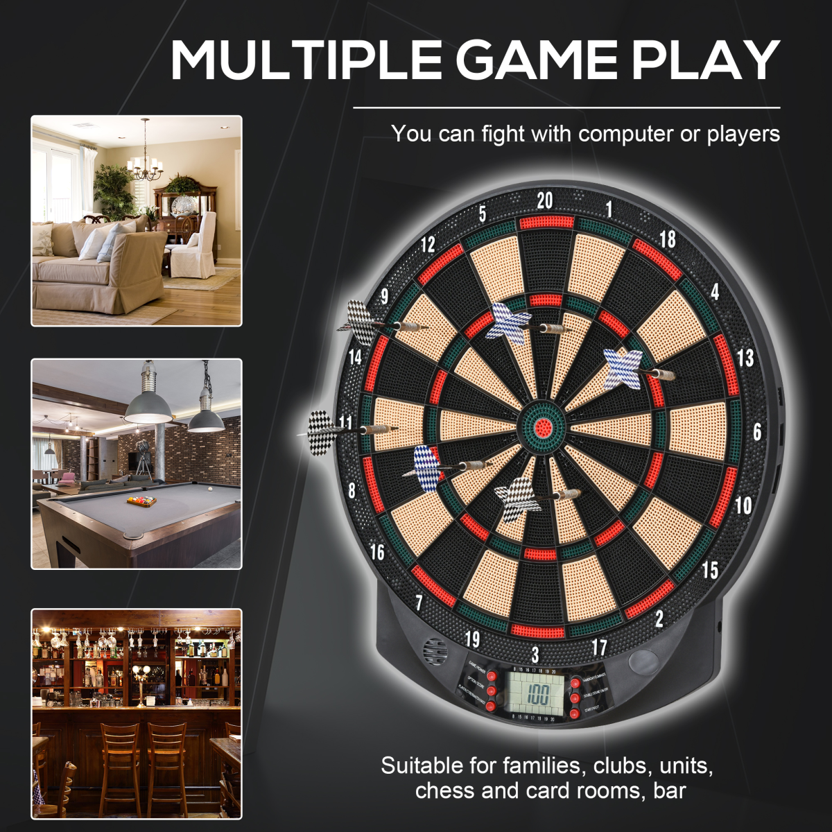 Electronic Dartboard with LCD Display – 26 Games, 185 Variations, 6 Darts & 30 Tip