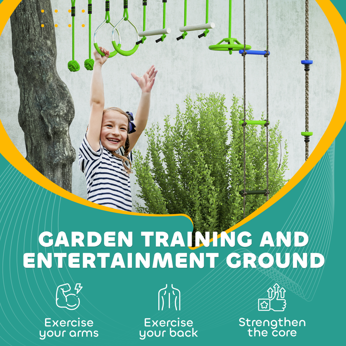 AIYAPLAY Kids Obstacle Course with 10PC Slackline Kit – Outdoor Adventure Playset, Green