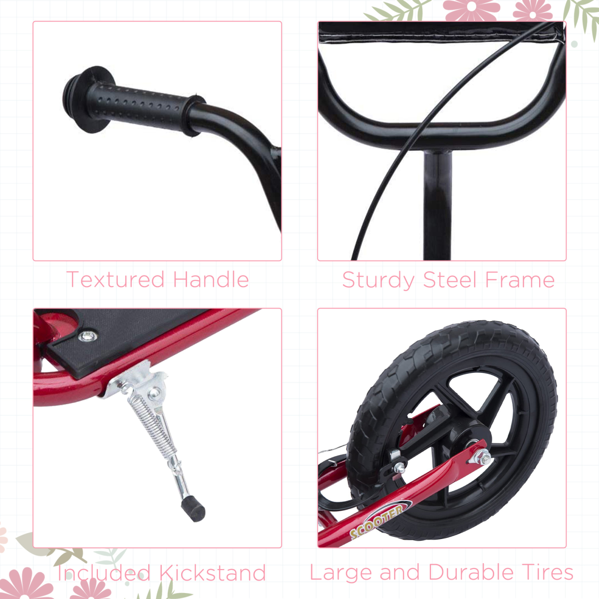 Red HOMCOM Kids Stunt Scooter - Adjustable, Stable, Smooth 12" EVA Tyres! - All Round Fitness