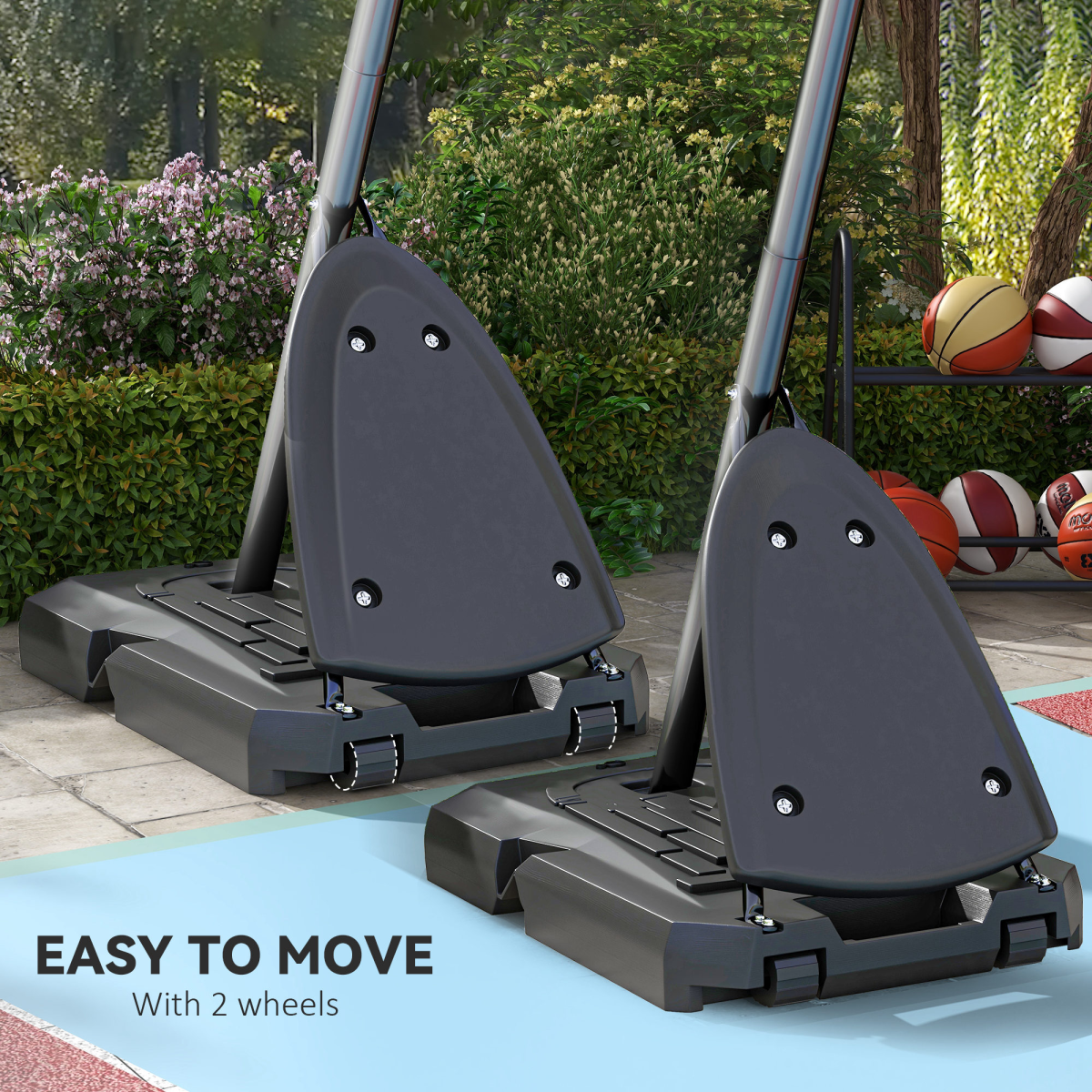 Adjustable Basketball Hoop with Weighted Base, 2.4–2.9m, Red