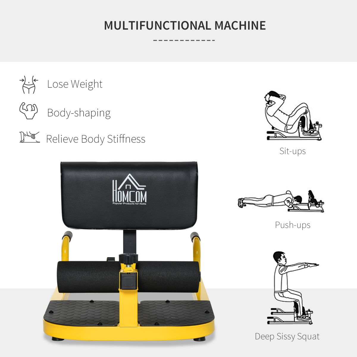 3-in-1 Squat, Sit-Up & Push-Up Machine – Adjustable Leg Exerciser for Full-Body Training - All Round Fitness