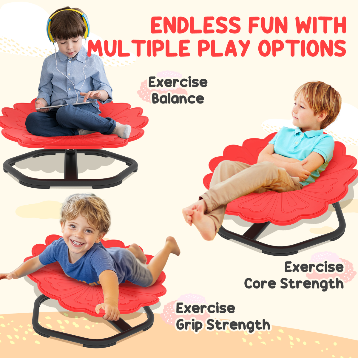 AIYAPLAY Sensory Spinning Chair for Kids – Balance, Coordination & Autism-Friendly Play - Red