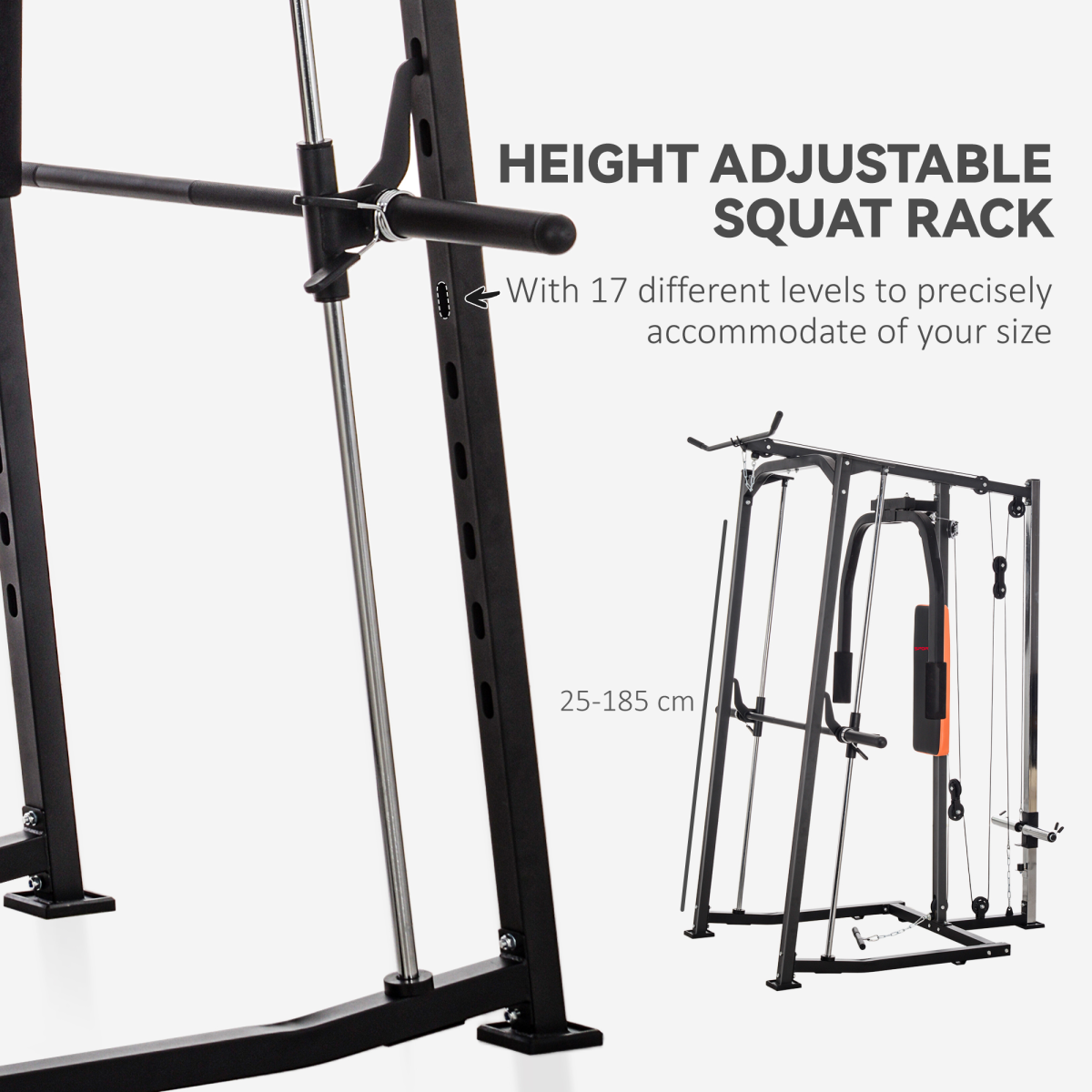 SPORTNOW Multi-Gym Smith Machine Power Cage – Squat Rack, Lat Pulldown & Chest Press Station for Home Gym