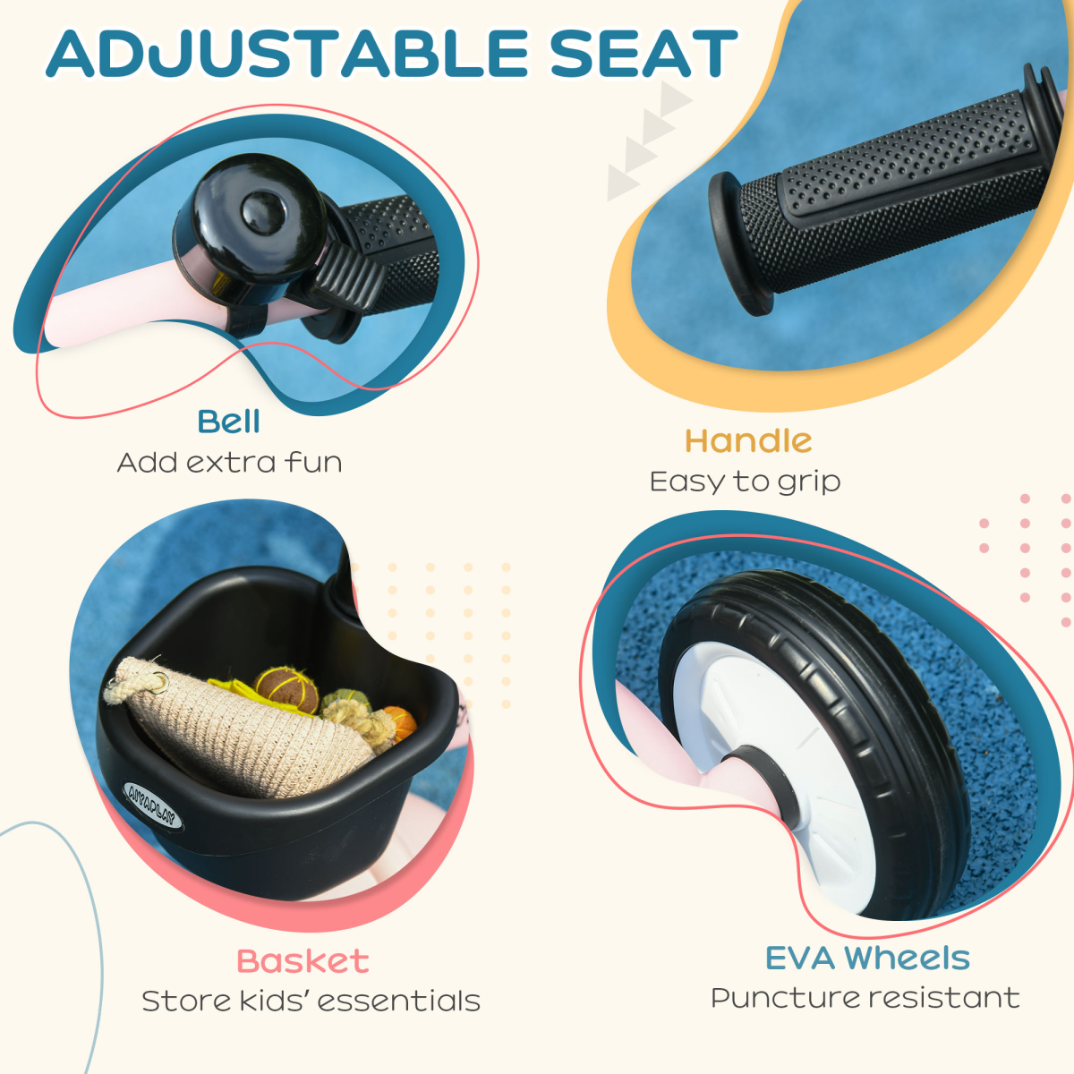 AIYAPLAY Trike with Adjustable Seat & Basket – Kids Tricycle for 2-5 Years (Pink)