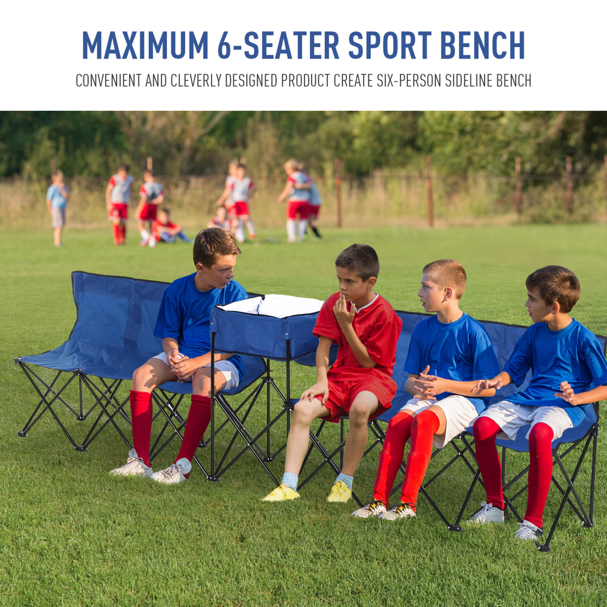 Outsunny 6-Seat Folding Camping Bench with Cooler - Portable Outdoor Comfort - All Round Fitness
