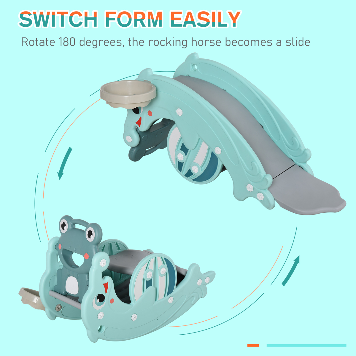 3-in-1 Kids Rocking Horse, Slide & Basketball Hoop – Portable Toddler Playset, Age 3-5