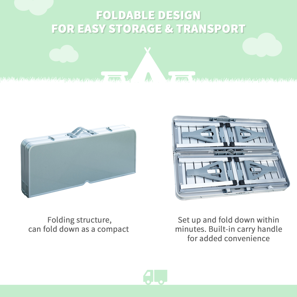 Outsunny Portable Folding Picnic Table with 4 Seats & Umbrella Hole – Lightweight Aluminium