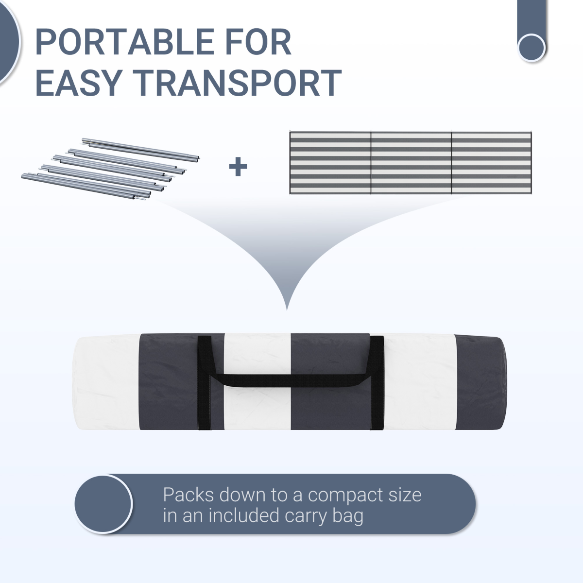 Outsunny Portable Camping Windbreak – 3 Panel Wind Blocker & Privacy Screen, 540cm x 150cm, Grey/White