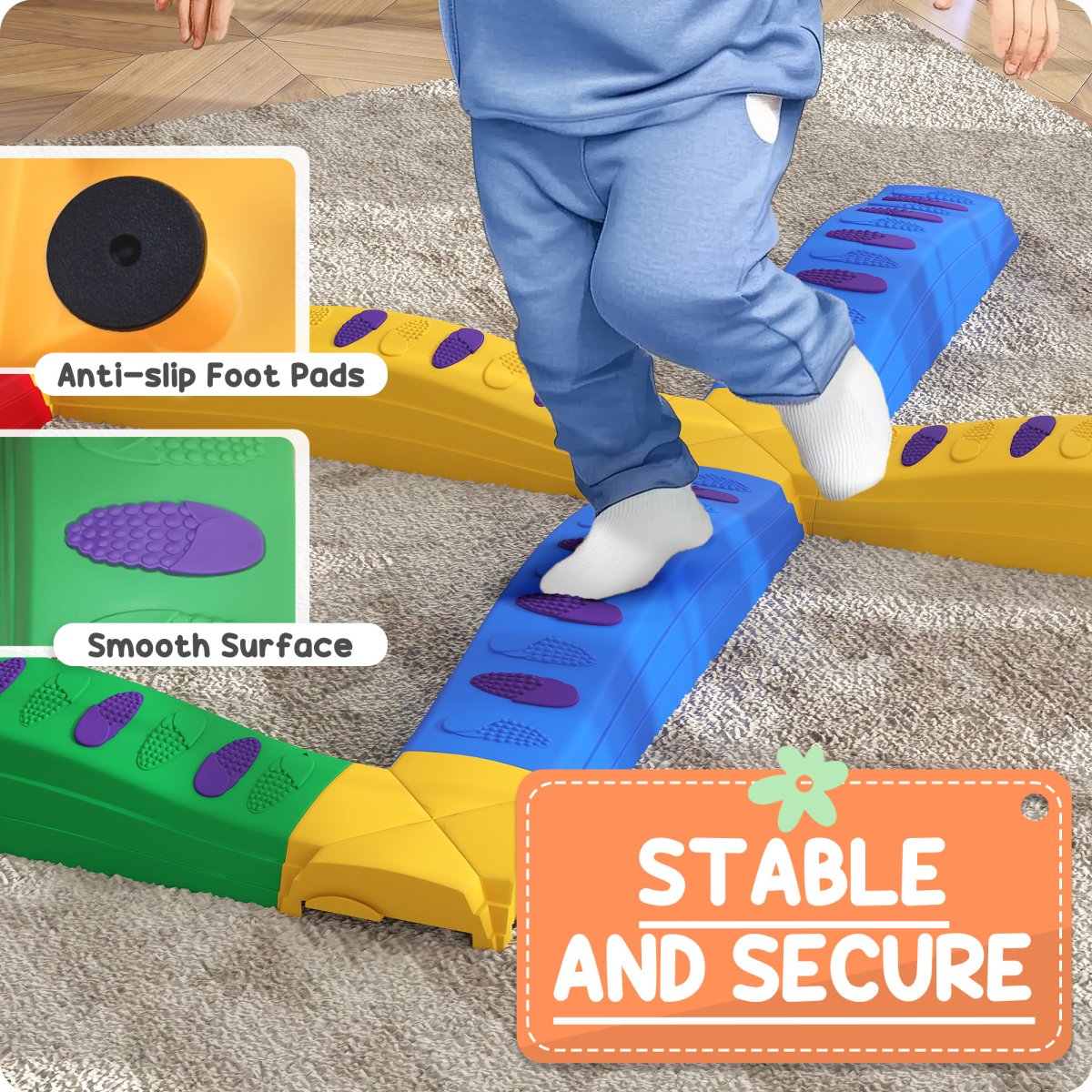 AIYAPLAY 12PC Kids Balance Beam Set with Non-Slip Foot Pads – Indoor & Outdoor Play