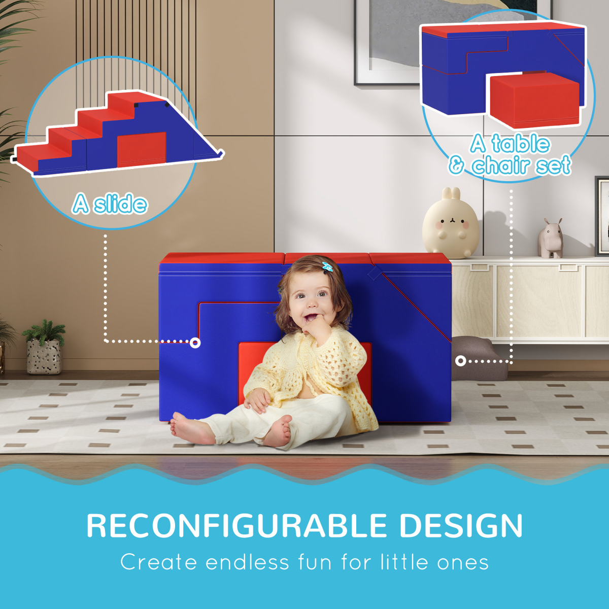 Soft Play Climber Set for Toddlers – 2-Piece Foam Blocks for Climbing, Sliding & Creative Play (Blue/Red)