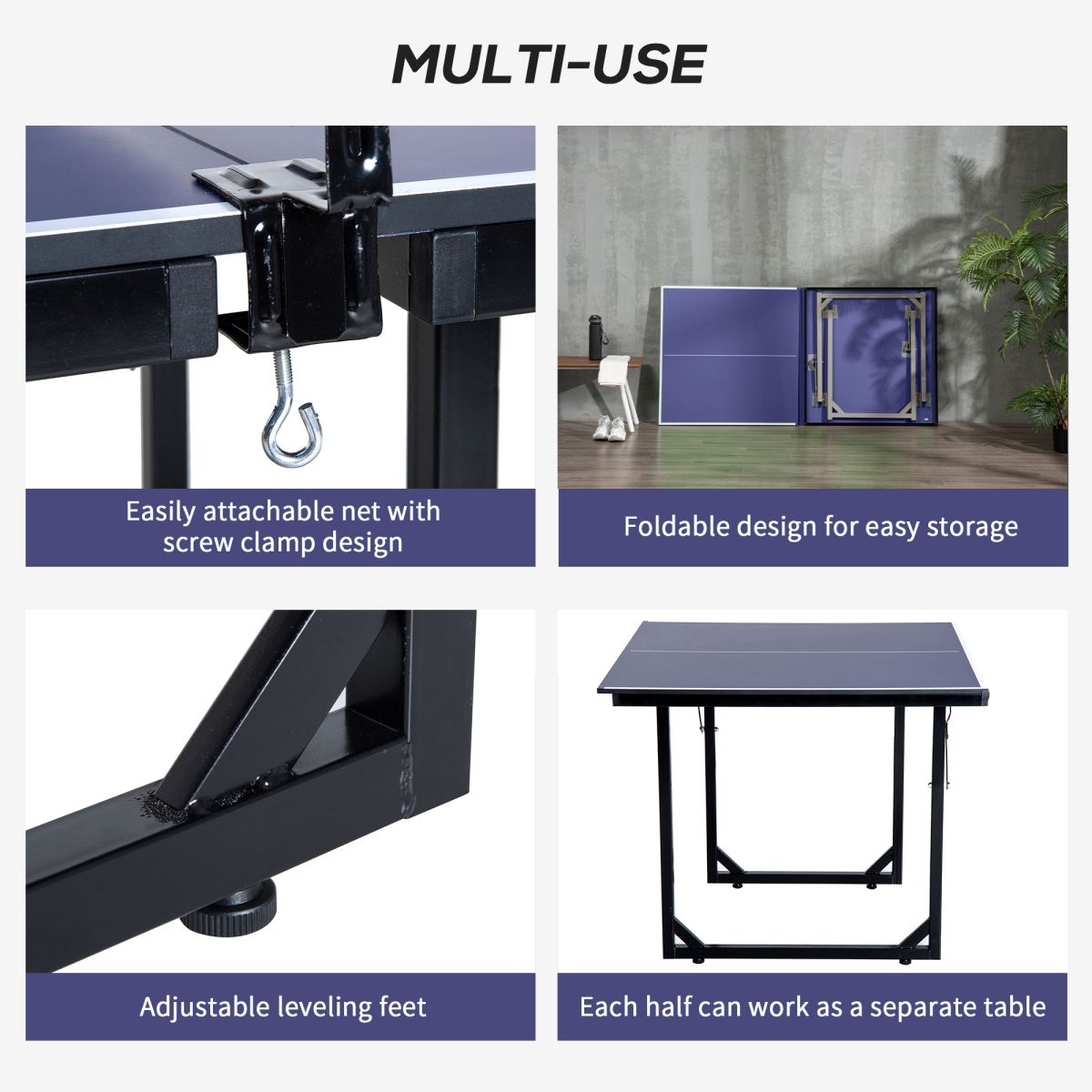 183cm Foldable Table Tennis Table with Net – Indoor Ping Pong Game, Blue