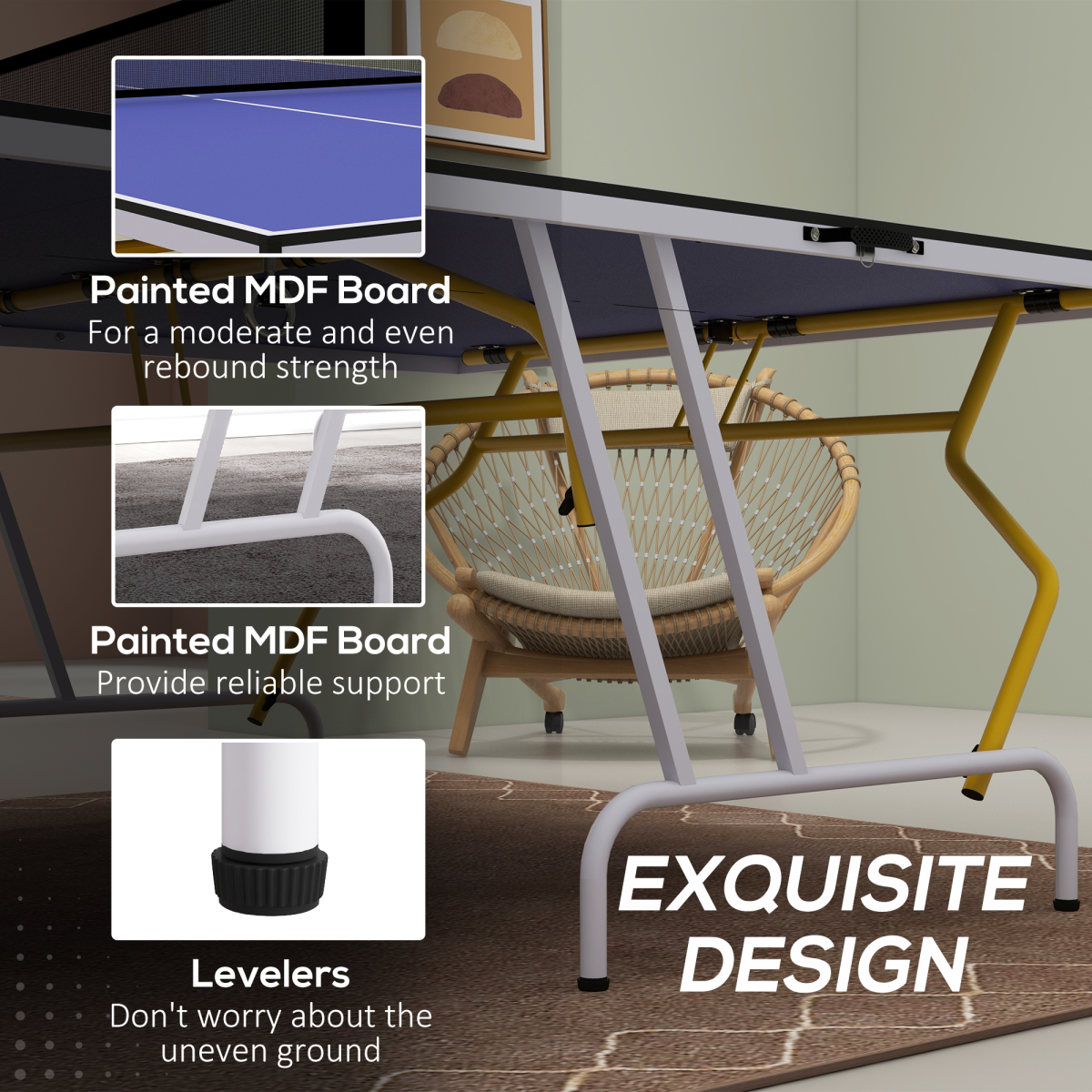 9FT Foldable Table Tennis Table with Net, Paddles, Balls & Protective Cover – Blue