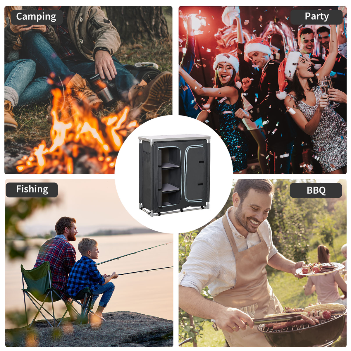 Aluminium 3-Shelf Camping Cupboard with Kitchen Station & Carry Bag