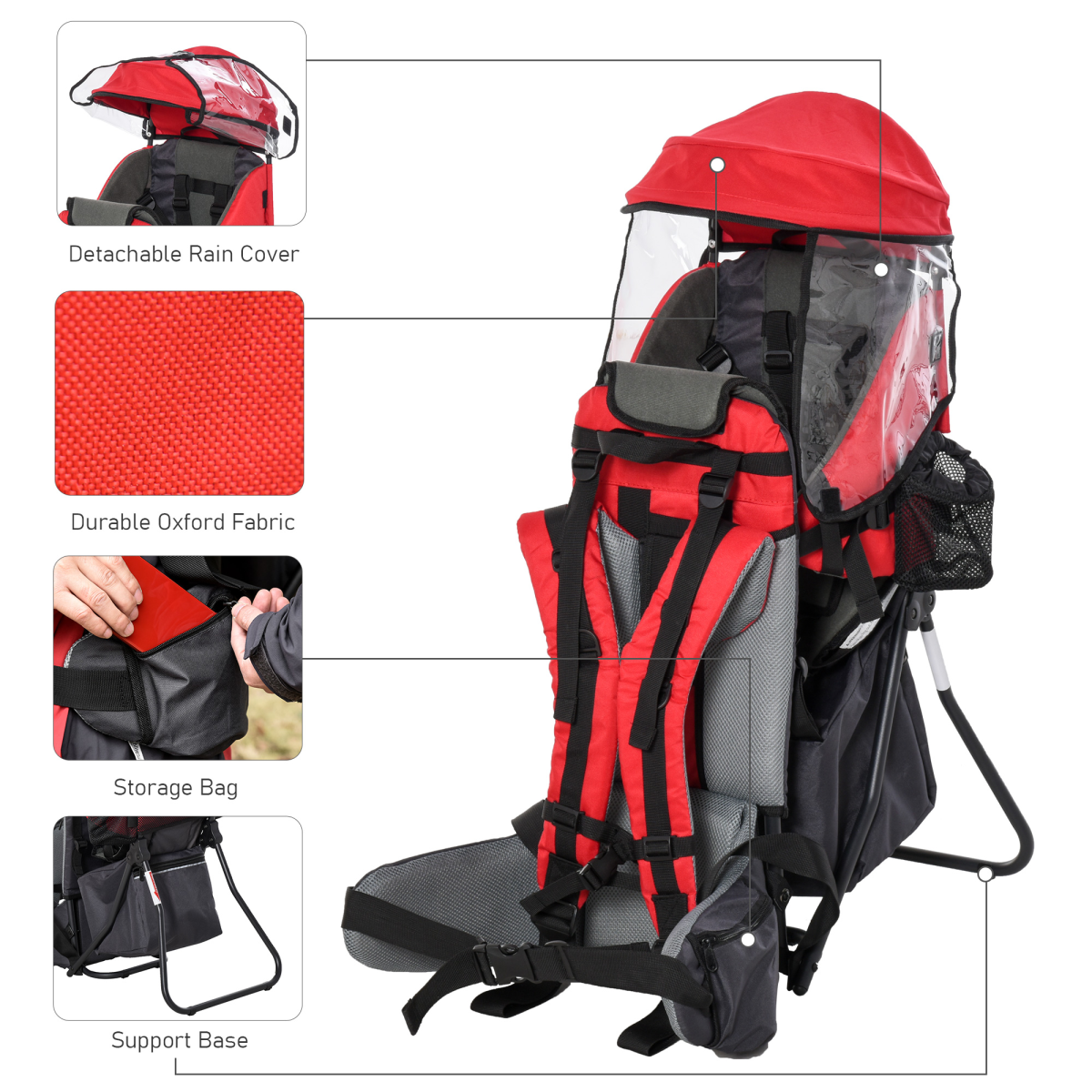 Baby Hiking Backpack Carrier with Rain Cover & Storage – Red, 6-36 Months