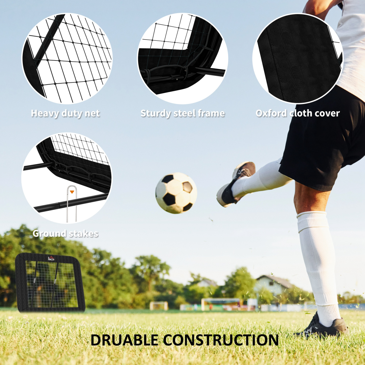 Football Training Rebounder Net – Adjustable Angles, Multi-Sport Practice Aid (Black) - All Round Fitness