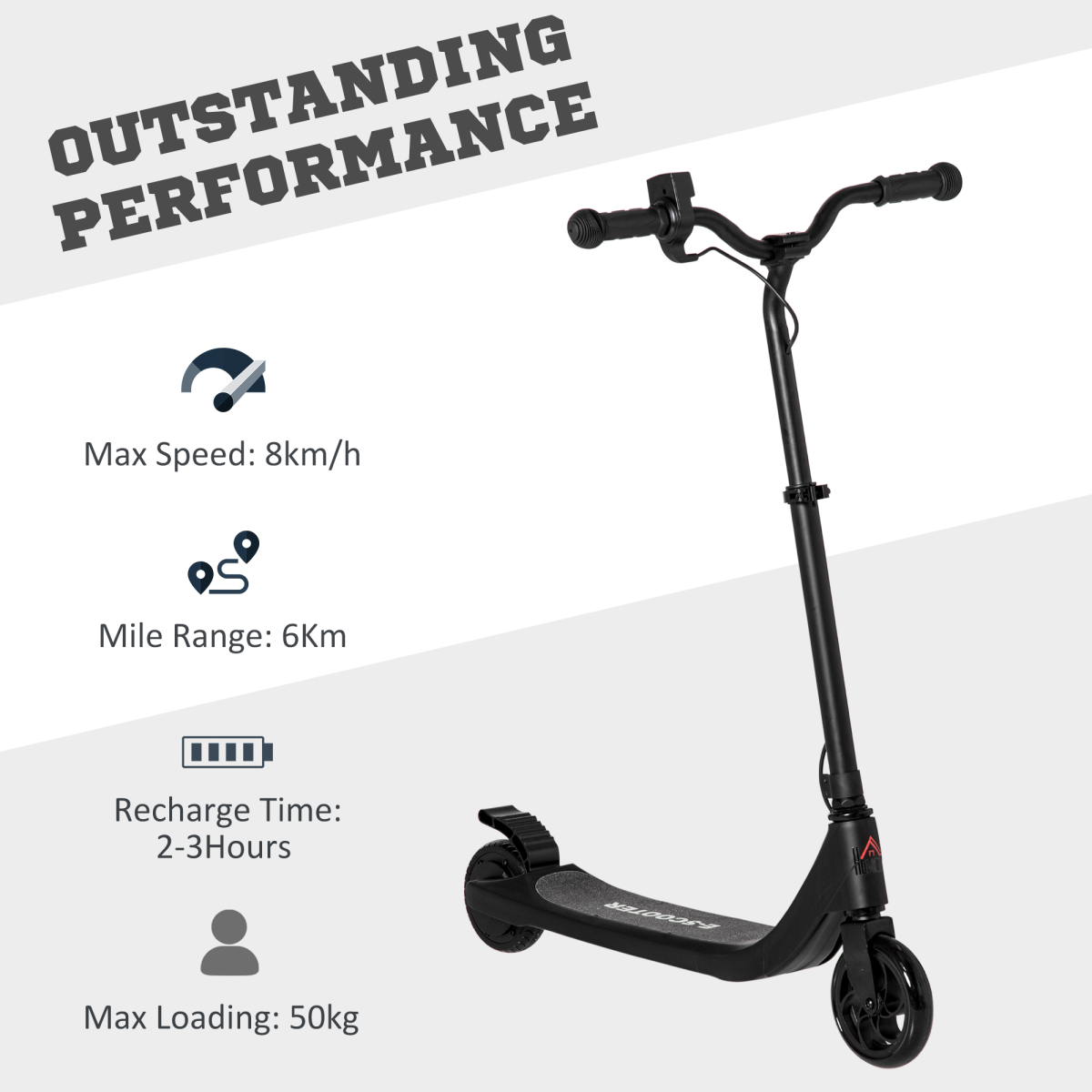120W Homcom Electric Scooter – Battery Indicator, Adjustable Handlebars, Black - All Round Fitness